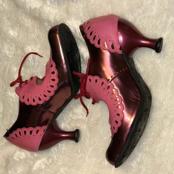 John Fluevog bellevue lottie deno frill scallop pink patent leather shoes 7.5 - Picture 8 of 10